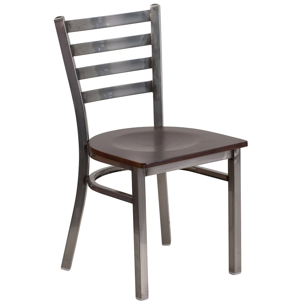 Flash Furniture XU-DG694BLAD-CLR-WALW-GG Restaurant Chair w/ Ladder Back & Walnut Wood Seat - Steel Frame, Silver
