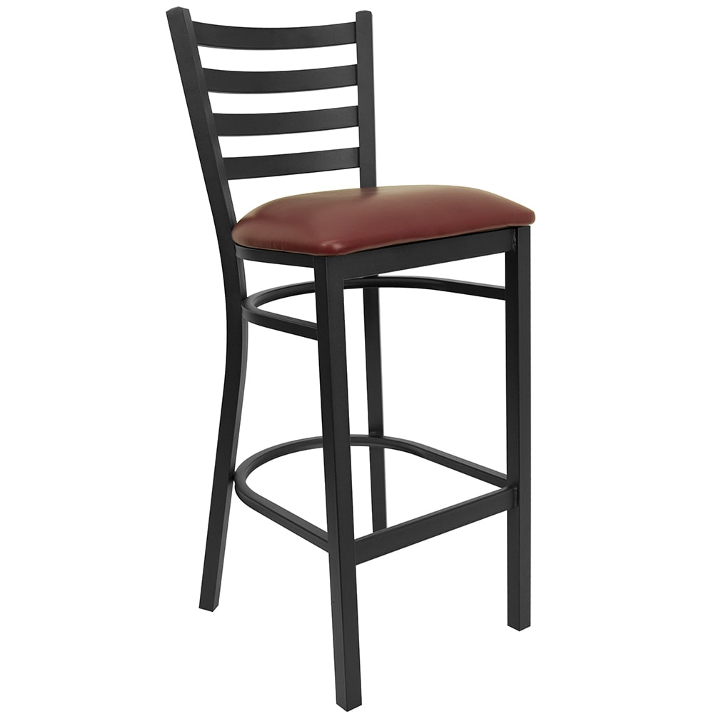 Flash Furniture XU-DG697BLAD-BAR-BURV-GG Bar Stool w/ Ladder Back & Burgundy Vinyl Seat, Black