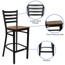 Flash Furniture XU-DG697BLAD-BAR-CHYW-GG Bar Stool w/ Ladder Back & Cherry Wood Seat, Black thumbnail 3