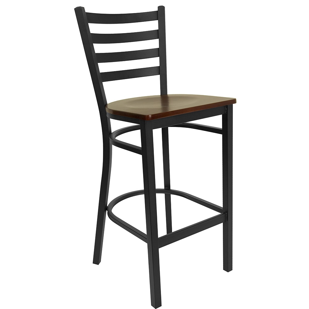 Flash Furniture XU-DG697BLAD-BAR-MAHW-GG Bar Stool w/ Ladder Back & Mahogany Wood Seat, Black