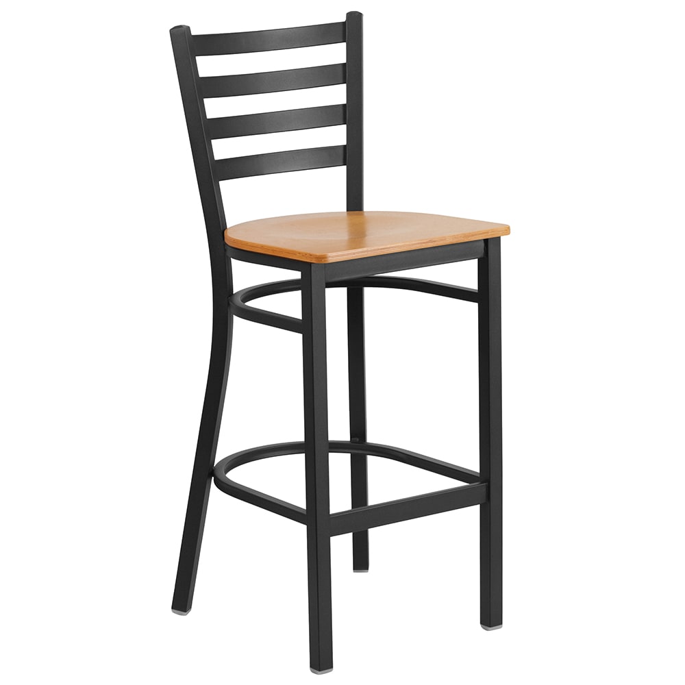 Flash Furniture XU-DG697BLAD-BAR-NATW-GG Bar Stool w/ Ladder Back & Natural Wood Seat, Black