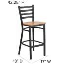 Flash Furniture XU-DG697BLAD-BAR-NATW-GG Bar Stool w/ Ladder Back & Natural Wood Seat, Black thumbnail 2