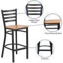 Flash Furniture XU-DG697BLAD-BAR-NATW-GG Bar Stool w/ Ladder Back & Natural Wood Seat, Black thumbnail 3
