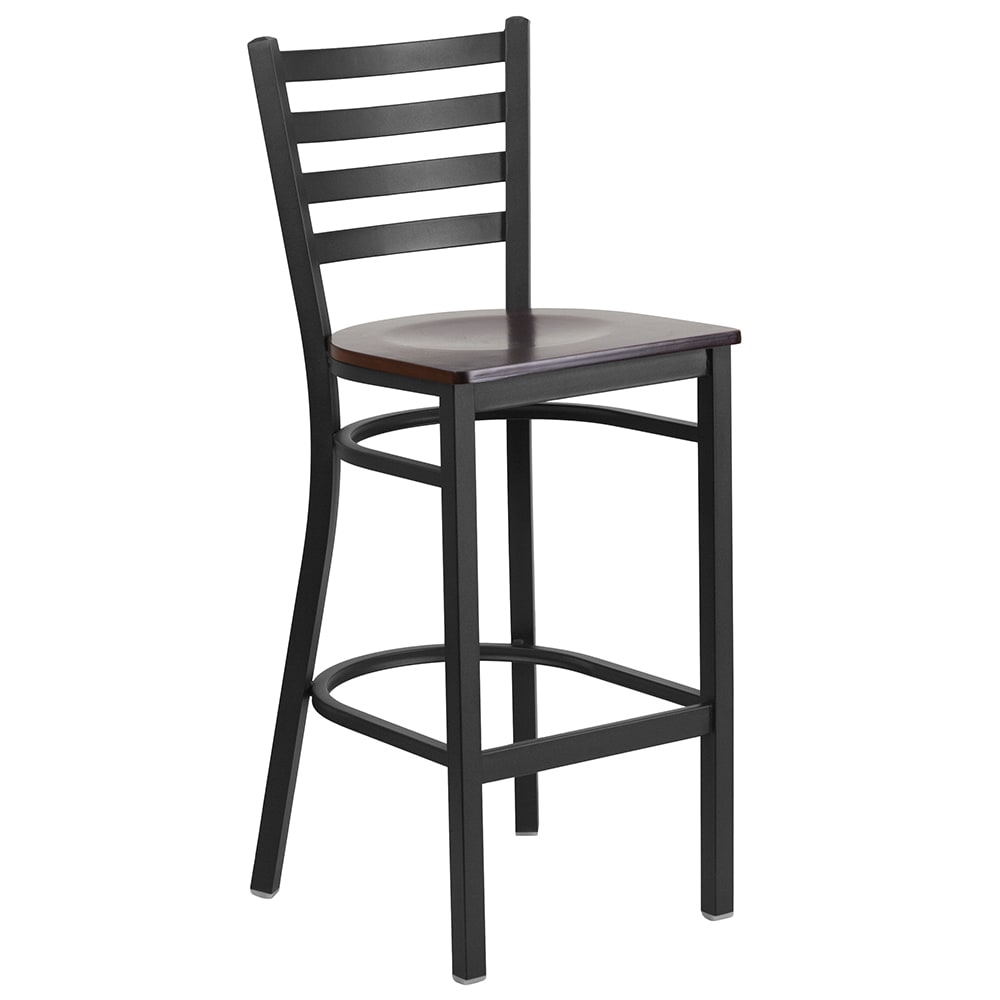 Flash Furniture XU-DG697BLAD-BAR-WALW-GG Bar Stool w/ Ladder Back & Walnut Wood Seat, Black