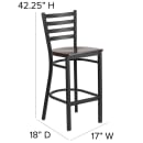 Flash Furniture XU-DG697BLAD-BAR-WALW-GG Bar Stool w/ Ladder Back & Walnut Wood Seat, Black thumbnail 2