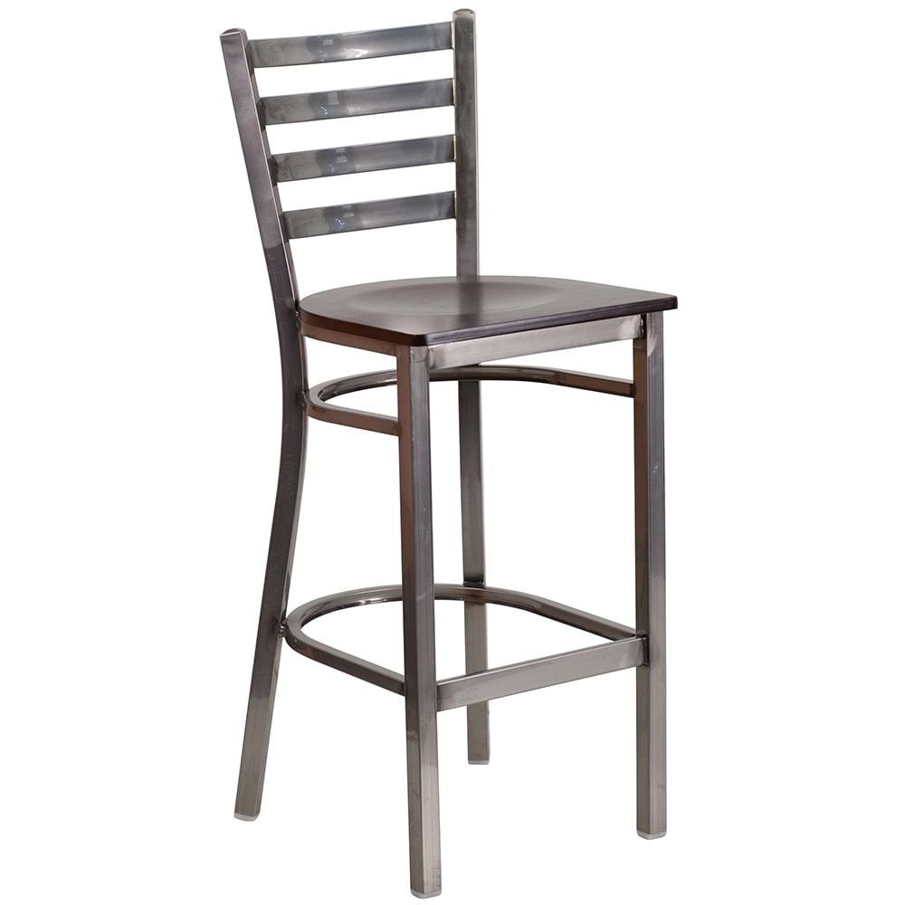 Flash Furniture XU-DG697BLAD-CLR-BAR-WALW-GG Bar Stool w/ Ladder Back & Walnut Wood Seat, Clear Coat Steel