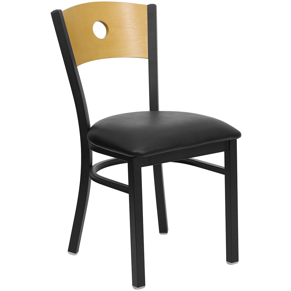 Flash Furniture XU-DG-6F2B-CIR-BLKV-GG Restaurant Chair w/ Natural Wood Back & Black Vinyl Seat - Steel Frame, Black