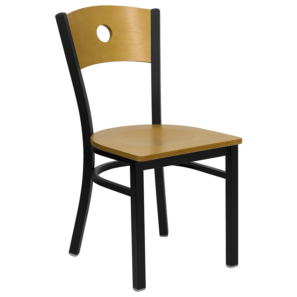Flash Furniture XU-DG-6F2B-CIR-NATW-GG Restaurant Chair w/ Natural Wood Back & Seat - Steel Frame, Black