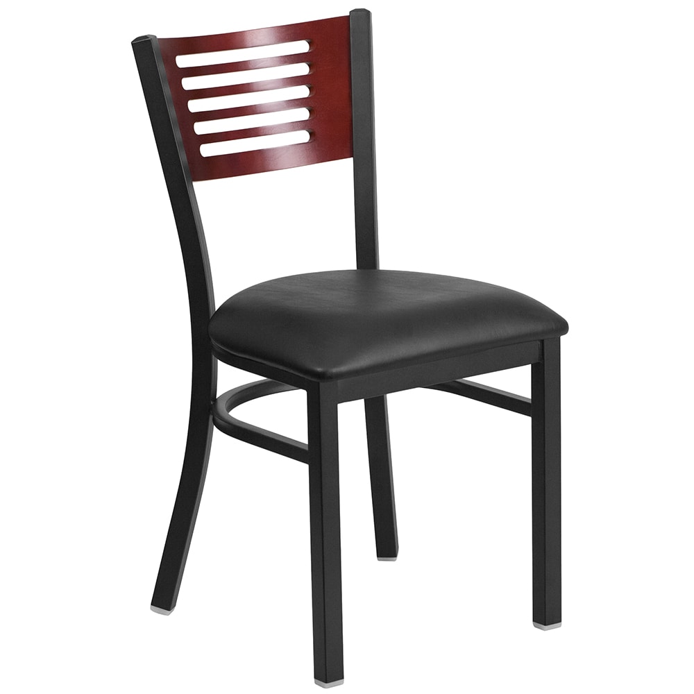 Flash Furniture XU-DG-6G5B-MAH-BLKV-GG Restaurant Chair w/ Mahogany Wood Back & Black Vinyl Seat - Steel Frame, Black