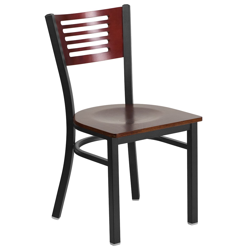 Flash Furniture XU-DG-6G5B-MAH-MTL-GG Restaurant Chair w/ Mahogany Wood Back & Seat - Steel Frame, Black