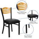 Flash Furniture XU-DG-6G7B-SLAT-BLKV-GG Restaurant Chair w/ Natural Wood Back & Black Vinyl Seat - Steel Frame, Black thumbnail 3