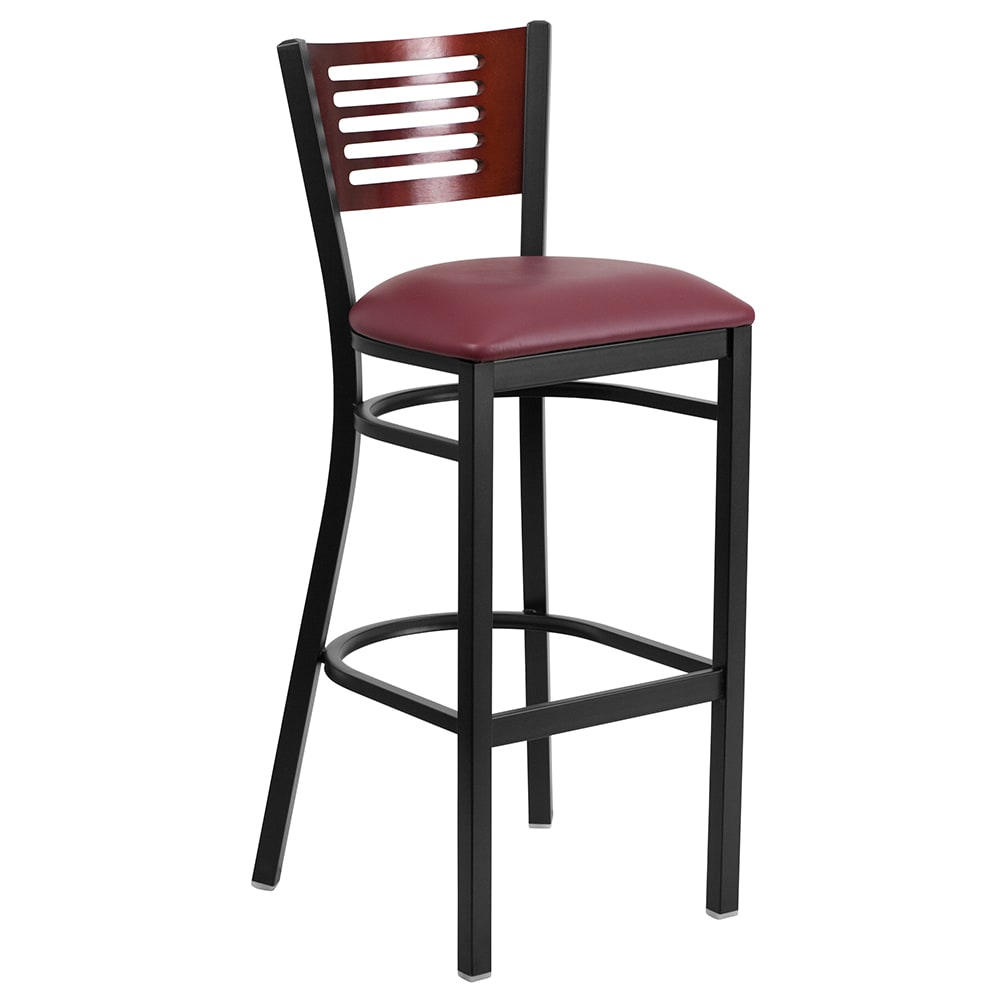 Flash Furniture XU-DG-6H1B-MAH-BAR-BURV-GG Bar Stool w/ Mahogany Wood Back & Burgundy Vinyl Seat, Black