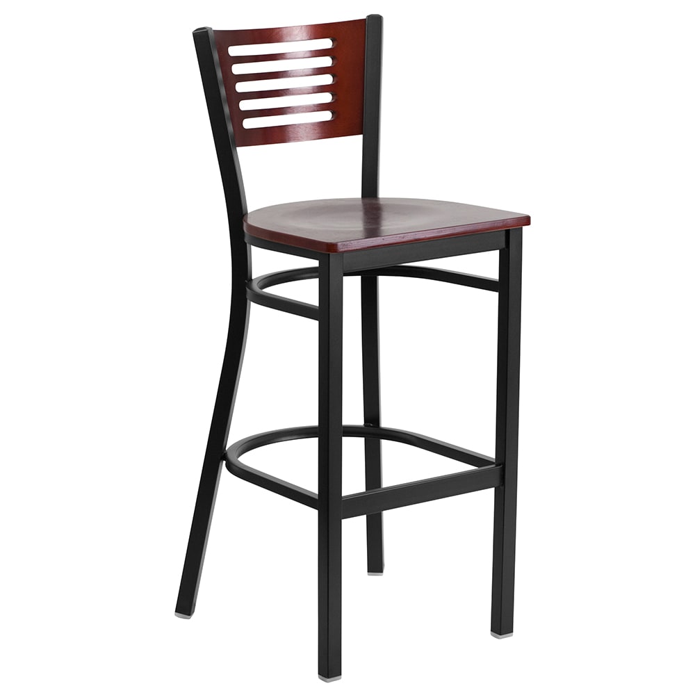 Flash Furniture XU-DG-6H1B-MAH-BAR-MTL-GG Bar Stool w/ Mahogany Wood Back & Wood Seat, Black