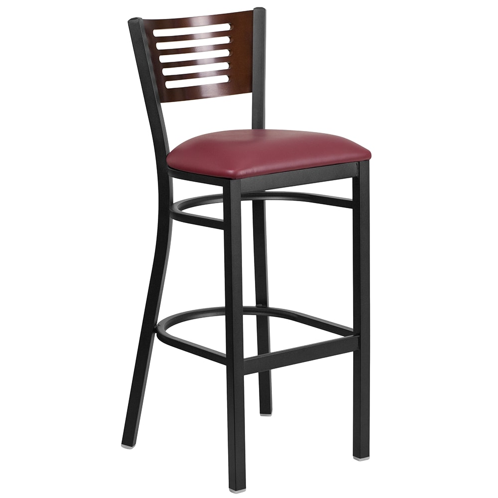 Flash Furniture XU-DG-6H1B-WAL-BAR-BURV-GG Bar Stool w/ Walnut Wood Back & Burgundy Vinyl Seat, Black