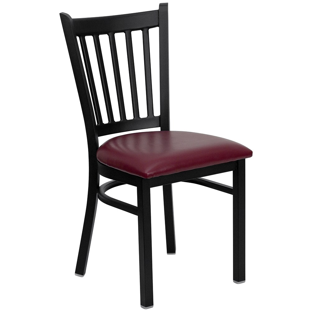 Flash Furniture XU-DG-6Q2B-VRT-BURV-GG Restaurant Chair w/ Slat Back & Burgundy Vinyl Seat - Steel Frame, Black