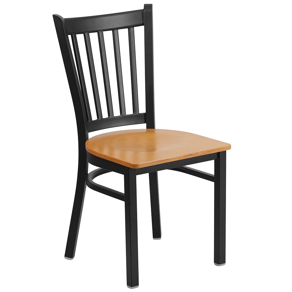 Flash Furniture XU-DG-6Q2B-VRT-NATW-GG Restaurant Chair w/ Slat Back & Natural Wood Seat - Steel Frame, Black