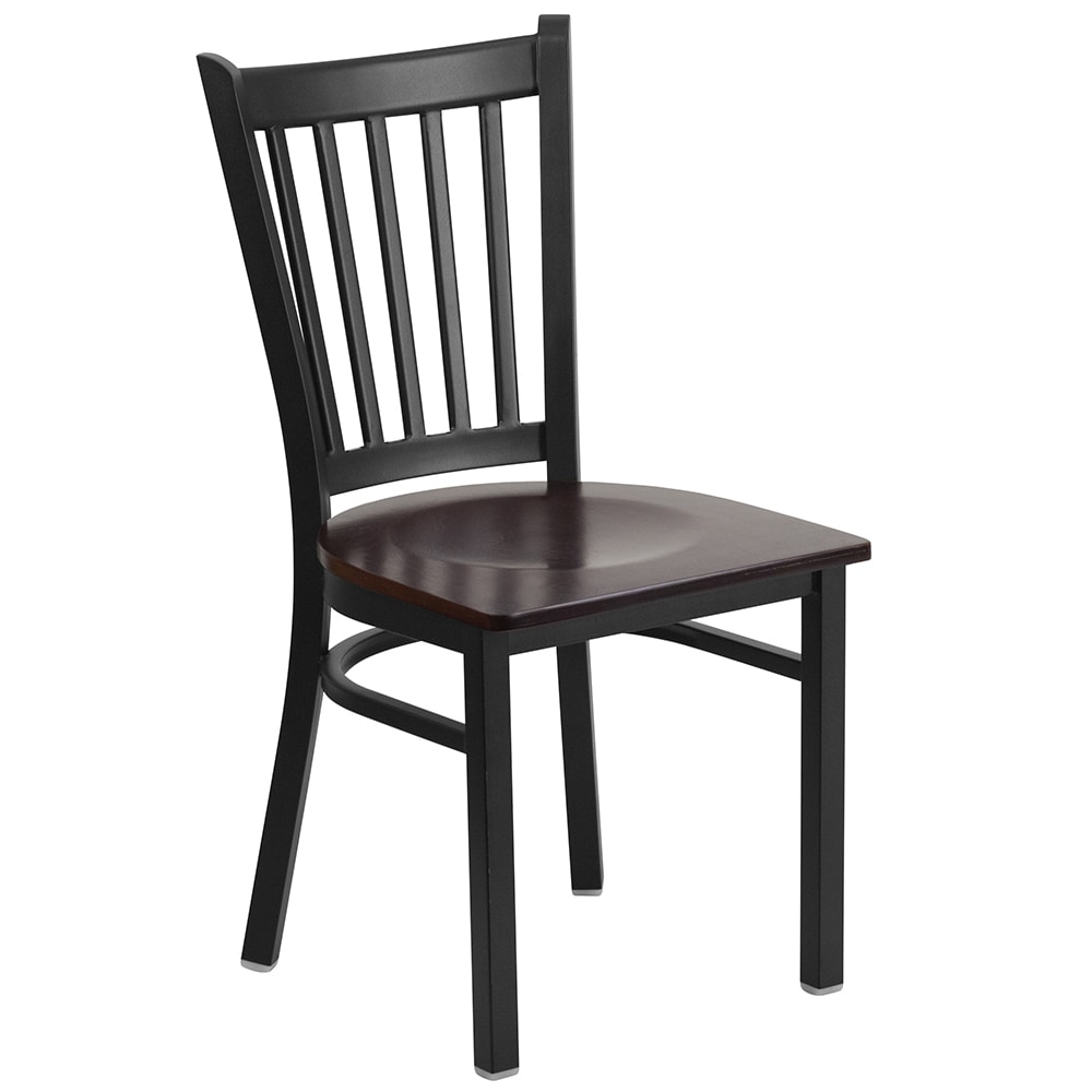 Flash Furniture XU-DG-6Q2B-VRT-WALW-GG Restaurant Chair w/ Slat Back & Walnut Wood Seat - Steel Frame, Black
