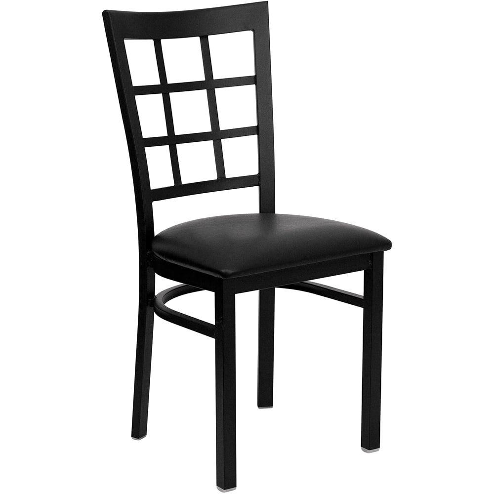 Flash Furniture XU-DG6Q3BWIN-BLKV-GG Restaurant Chair w/ Window Pane Back & Black Vinyl Seat - Steel Frame, Black