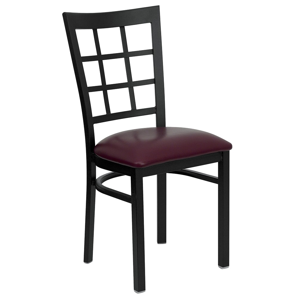 Flash Furniture XU-DG6Q3BWIN-BURV-GG Restaurant Chair w/ Window Pane Back & Burgundy Vinyl Seat - Steel Frame, Black