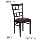 Flash Furniture XU-DG6Q3BWIN-BURV-GG Restaurant Chair w/ Window Pane Back & Burgundy Vinyl Seat - Steel Frame, Black thumbnail 2