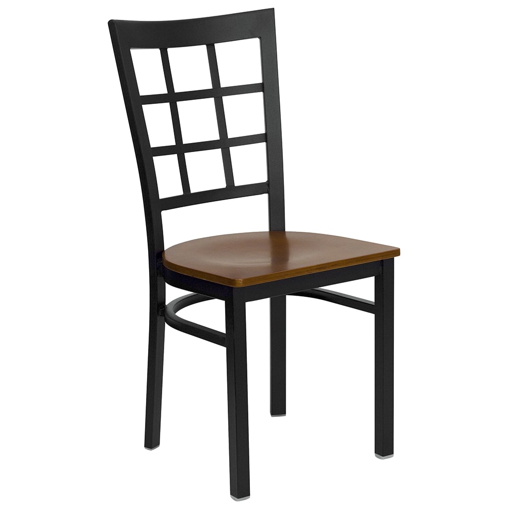 Flash Furniture XU-DG6Q3BWIN-CHYW-GG Restaurant Chair w/ Window Pane Back & Cherry Wood Seat - Steel Frame, Black