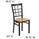 Flash Furniture XU-DG6Q3BWIN-NATW-GG Restaurant Chair w/ Window Pane Back & Natural Wood Seat - Steel Frame, Black thumbnail 2