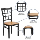 Flash Furniture XU-DG6Q3BWIN-NATW-GG Restaurant Chair w/ Window Pane Back & Natural Wood Seat - Steel Frame, Black thumbnail 3