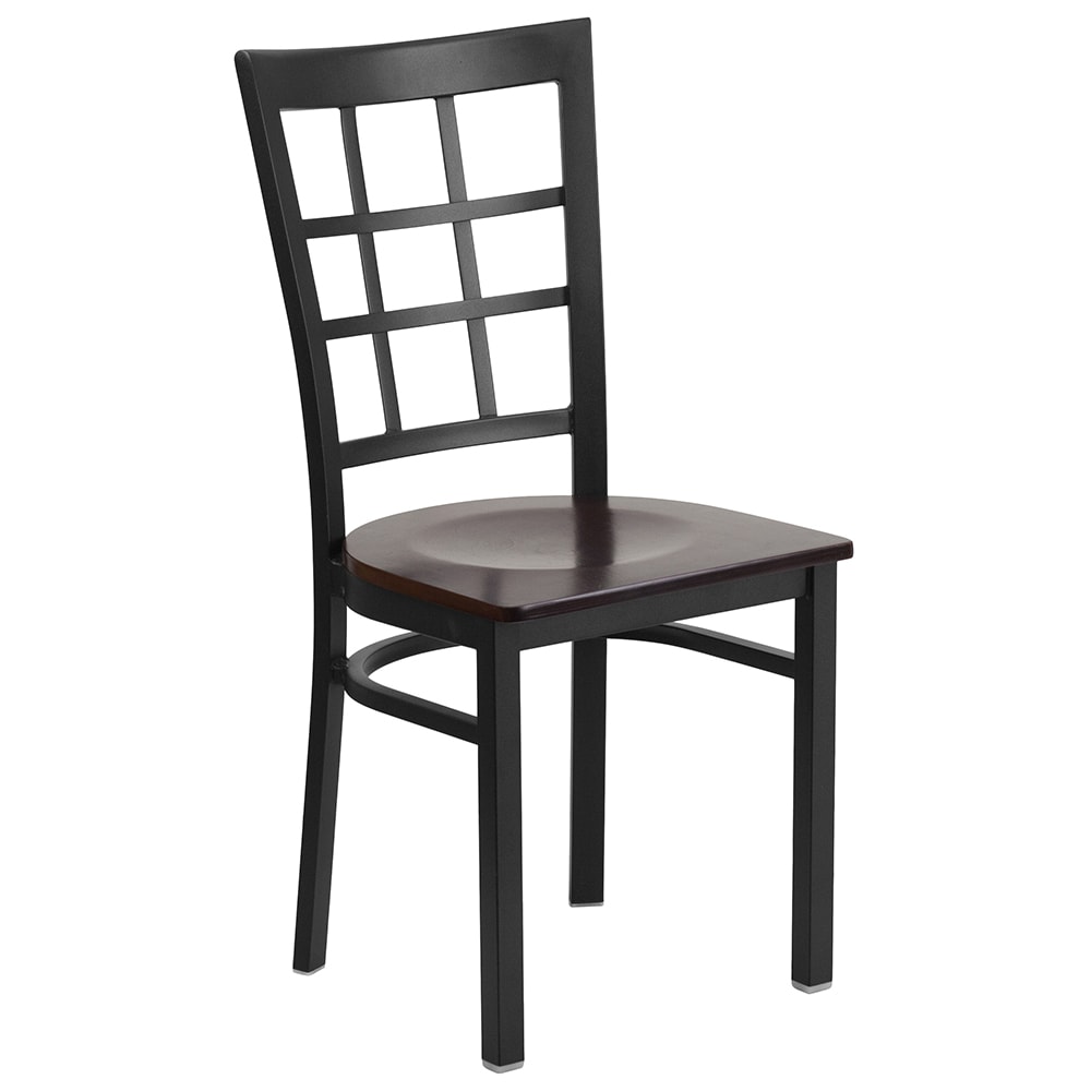 Flash Furniture XU-DG6Q3BWIN-WALW-GG Restaurant Chair w/ Window Pane Back & Walnut Wood Seat - Steel Frame, Black