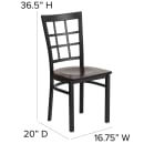 Flash Furniture XU-DG6Q3BWIN-WALW-GG Restaurant Chair w/ Window Pane Back & Walnut Wood Seat - Steel Frame, Black thumbnail 2