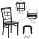 Flash Furniture XU-DG6Q3BWIN-WALW-GG Restaurant Chair w/ Window Pane Back & Walnut Wood Seat - Steel Frame, Black thumbnail 3