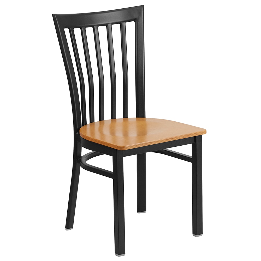 Flash Furniture XU-DG6Q4BSCH-NATW-GG Restaurant Chair w/ Schoolhouse Back & Natural Wood Seat - Steel Frame, Black