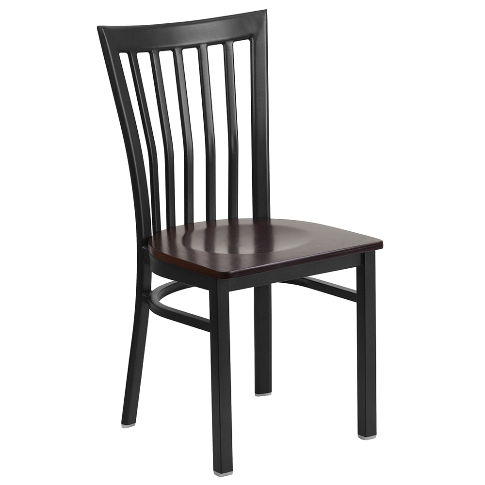 Flash Furniture XU-DG6Q4BSCH-WALW-GG Restaurant Chair w/ Schoolhouse Back & Walnut Wood Seat - Steel Frame, Black