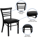 Flash Furniture XU-DG6Q6B1LAD-BLKV-GG Restaurant Chair w/ Ladder Back & Black Vinyl Seat - Steel Frame, Black thumbnail 3