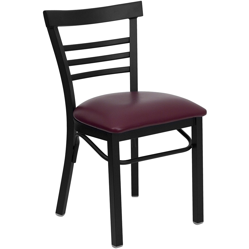 Flash Furniture XU-DG6Q6B1LAD-BURV-GG Restaurant Side Chair w/ Ladder Back & Burgundy Vinyl Seat - Steel Frame, Black