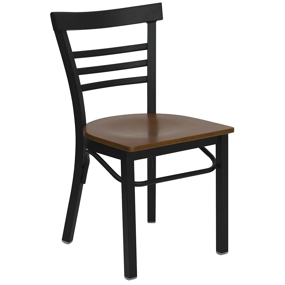 Flash Furniture XU-DG6Q6B1LAD-CHYW-GG Restaurant Side Chair w/ Ladder Back & Cherry Wood Seat - Steel Frame, Black