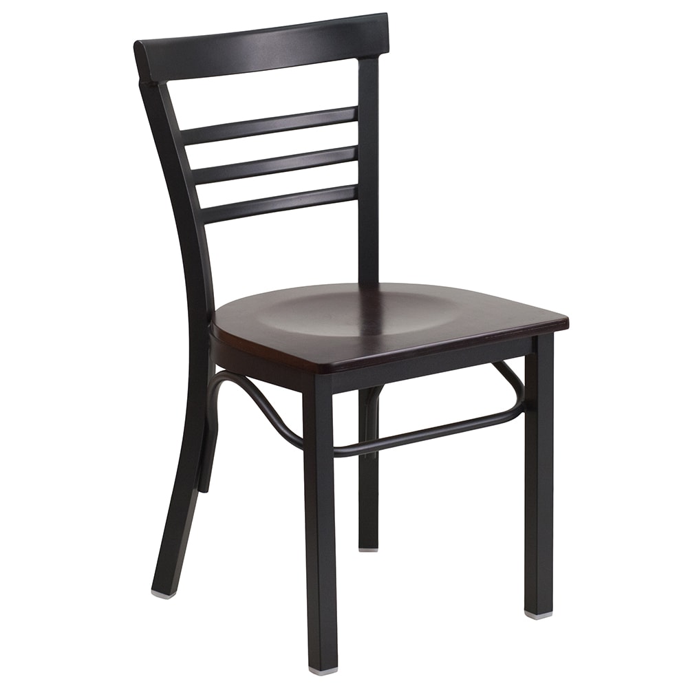 Flash Furniture XU-DG6Q6B1LAD-WALW-GG Restaurant Side Chair w/ Ladder Back & Walnut Wood Seat - Steel Frame, Black
