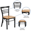 Flash Furniture XU-DG6Q6B1LAD-WALW-GG Restaurant Side Chair w/ Ladder Back & Walnut Wood Seat - Steel Frame, Black thumbnail 3