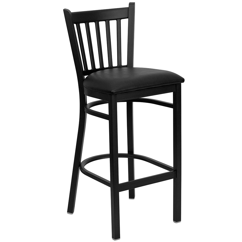 Flash Furniture XU-DG-6R6B-VRT-BAR-BLKV-GG Bar Stool w/ Metal Vertical Slat Back & Black Vinyl Seat, Black