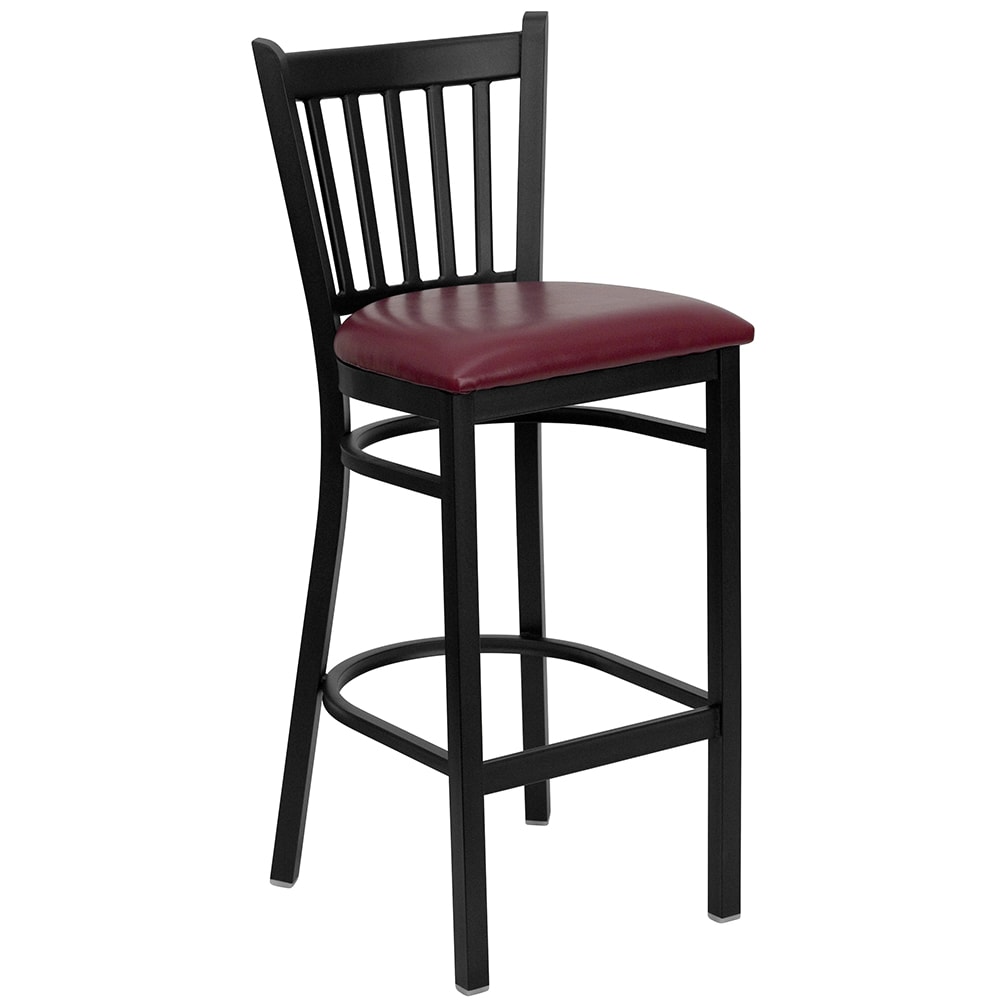 Flash Furniture XU-DG-6R6B-VRT-BAR-BURV-GG Bar Stool w/ Metal Vertical Slat Back & Burgundy Vinyl Seat, Black