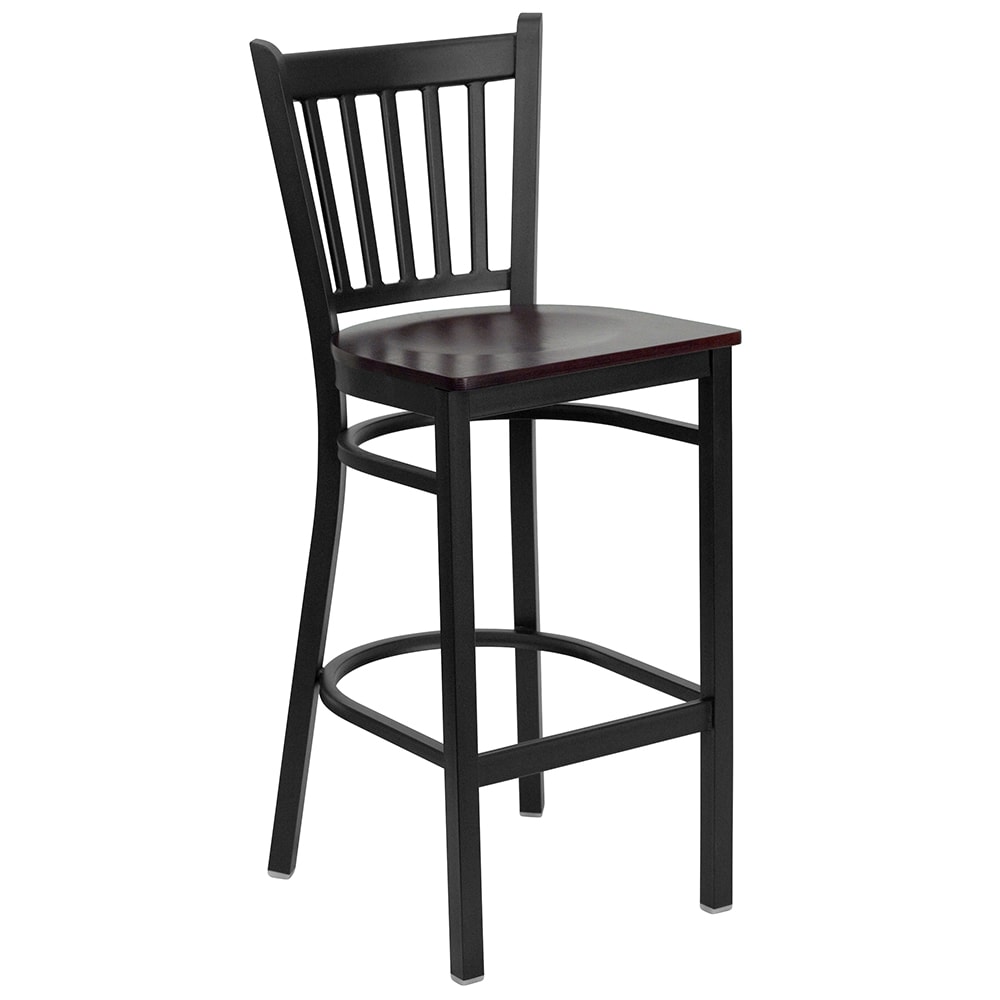 Flash Furniture XU-DG-6R6B-VRT-BAR-MAHW-GG Bar Stool w/ Metal Vertical Slat Back & Mahogany Wood Seat, Black