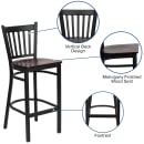 Flash Furniture XU-DG-6R6B-VRT-BAR-MAHW-GG Bar Stool w/ Metal Vertical Slat Back & Mahogany Wood Seat, Black thumbnail 3