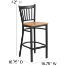 Flash Furniture XU-DG-6R6B-VRT-BAR-NATW-GG Bar Stool w/ Metal Vertical Slat Back & Natural Wood Seat, Black thumbnail 2