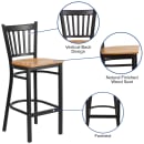 Flash Furniture XU-DG-6R6B-VRT-BAR-NATW-GG Bar Stool w/ Metal Vertical Slat Back & Natural Wood Seat, Black thumbnail 3