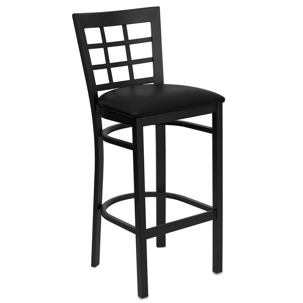 Flash Furniture XU-DG6R7BWIN-BAR-BLKV-GG Bar Stool w/ Metal Window Pane Back & Black Vinyl Seat, Black