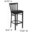 Flash Furniture XU-DG6R8BSCH-BAR-BLKV-GG Bar Stool w/ Metal Schoolhouse Back & Black Vinyl Seat, Black thumbnail 2