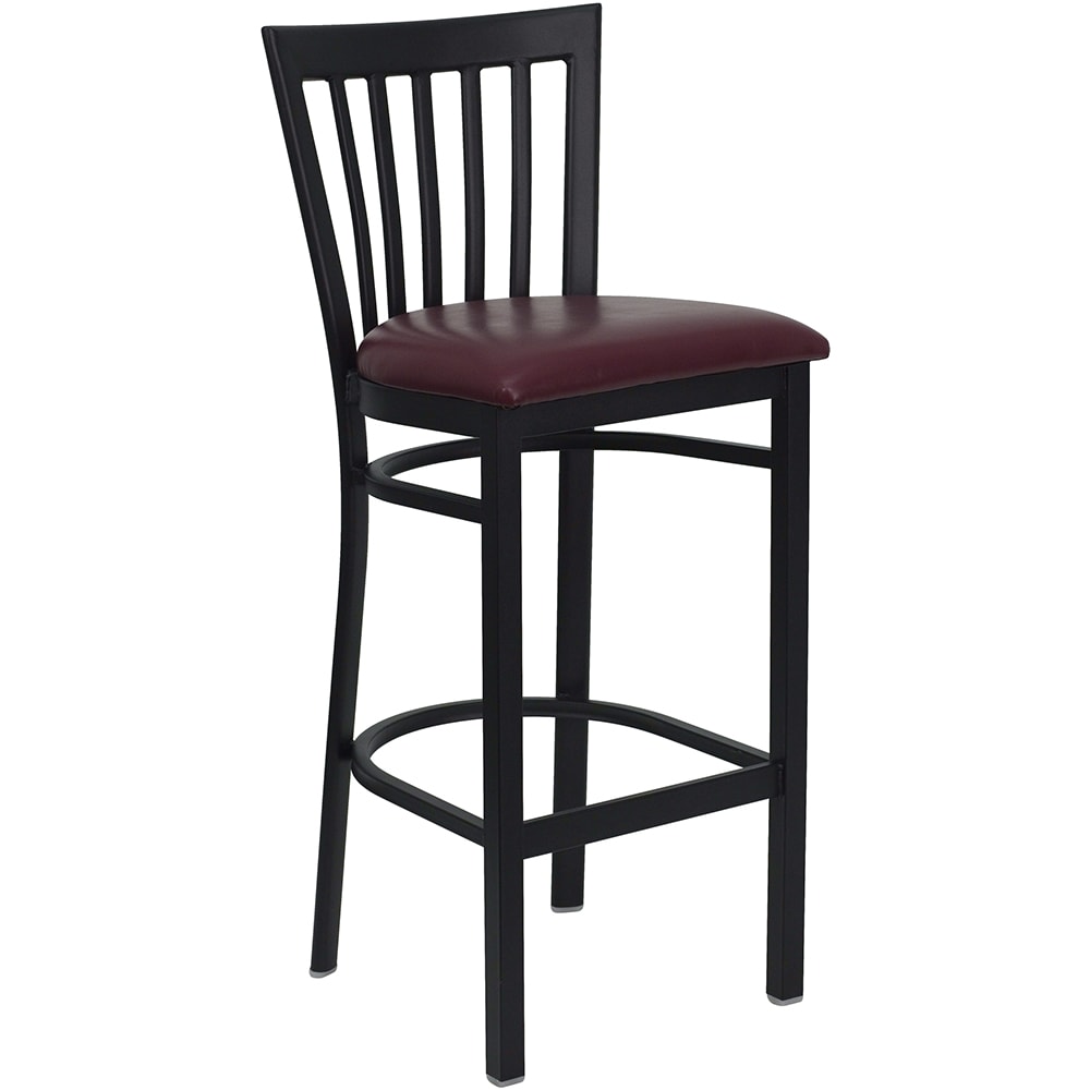 Flash Furniture XU-DG6R8BSCH-BAR-BURV-GG Bar Stool w/ Metal Schoolhouse Back & Burgundy Vinyl Seat, Black