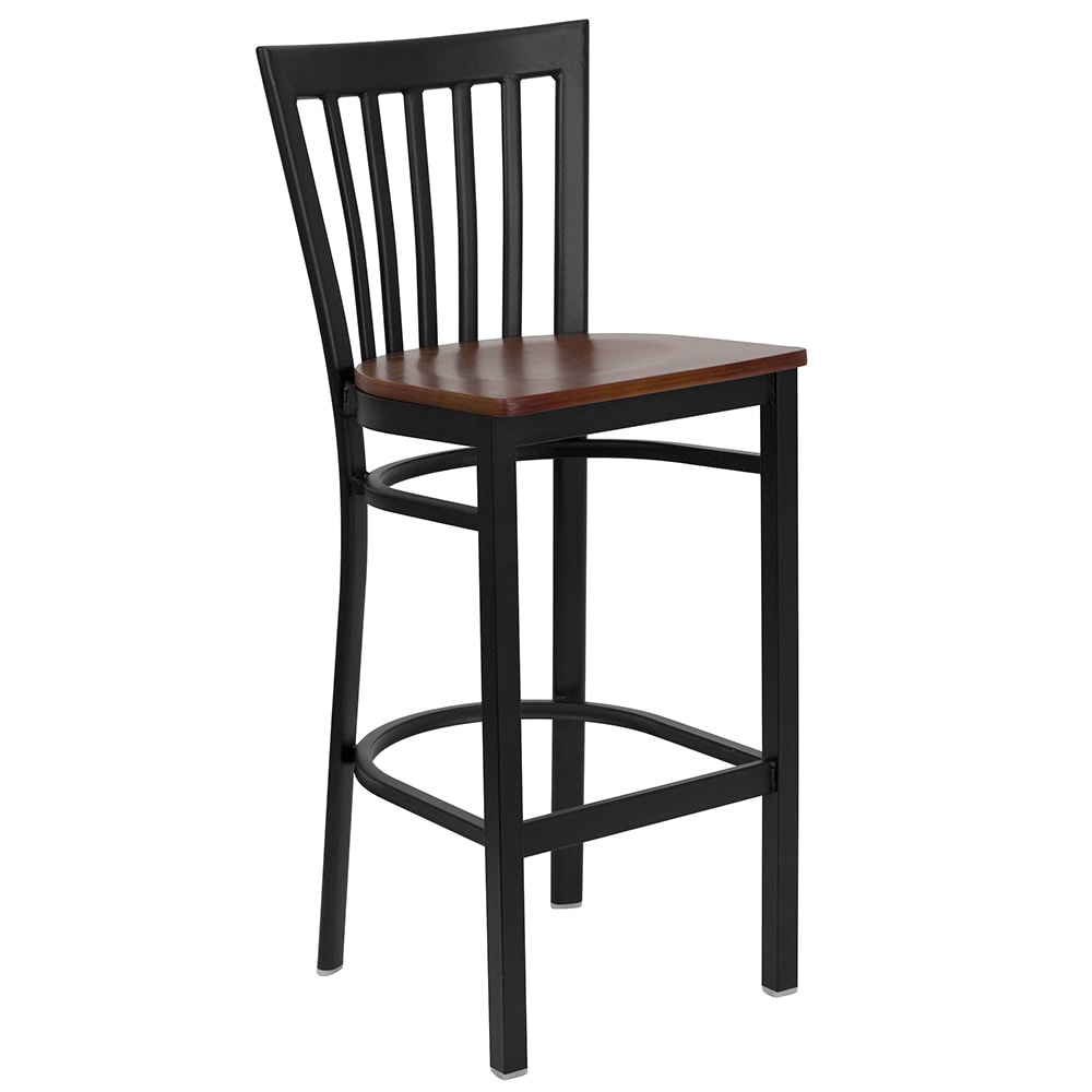 Flash Furniture XU-DG6R8BSCH-BAR-CHYW-GG Bar Stool w/ Metal Schoolhouse Back & Cherry Wood Seat, Black