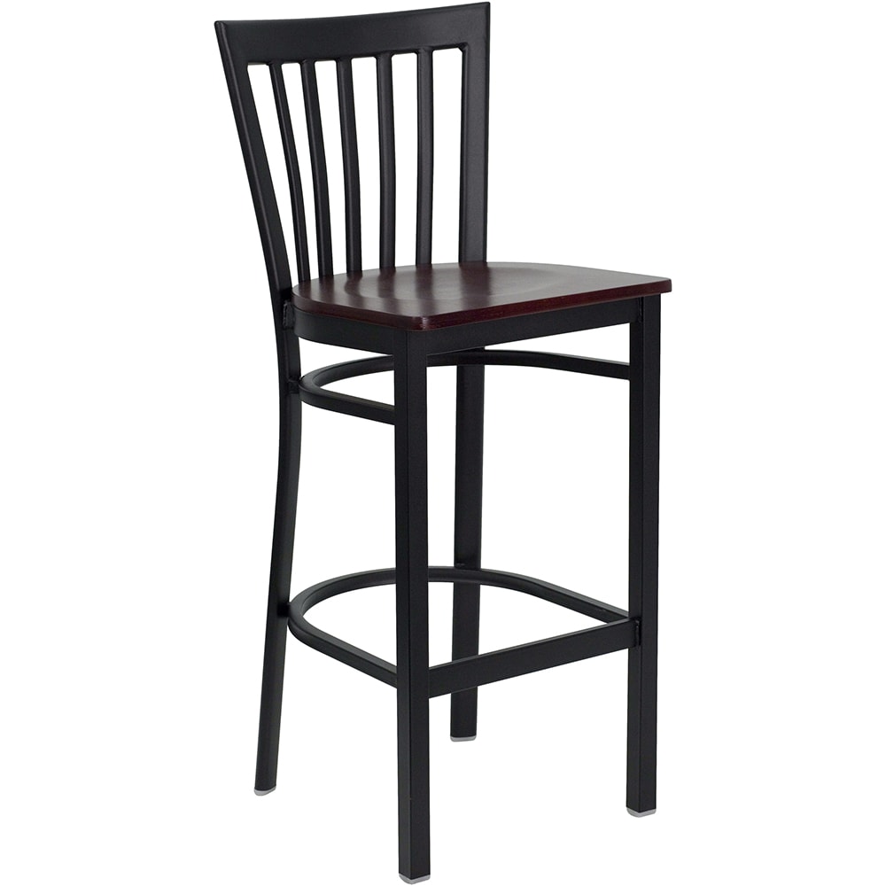 Flash Furniture XU-DG6R8BSCH-BAR-MAHW-GG Bar Stool w/ Metal Schoolhouse Back & Mahogany Wood Seat, Black