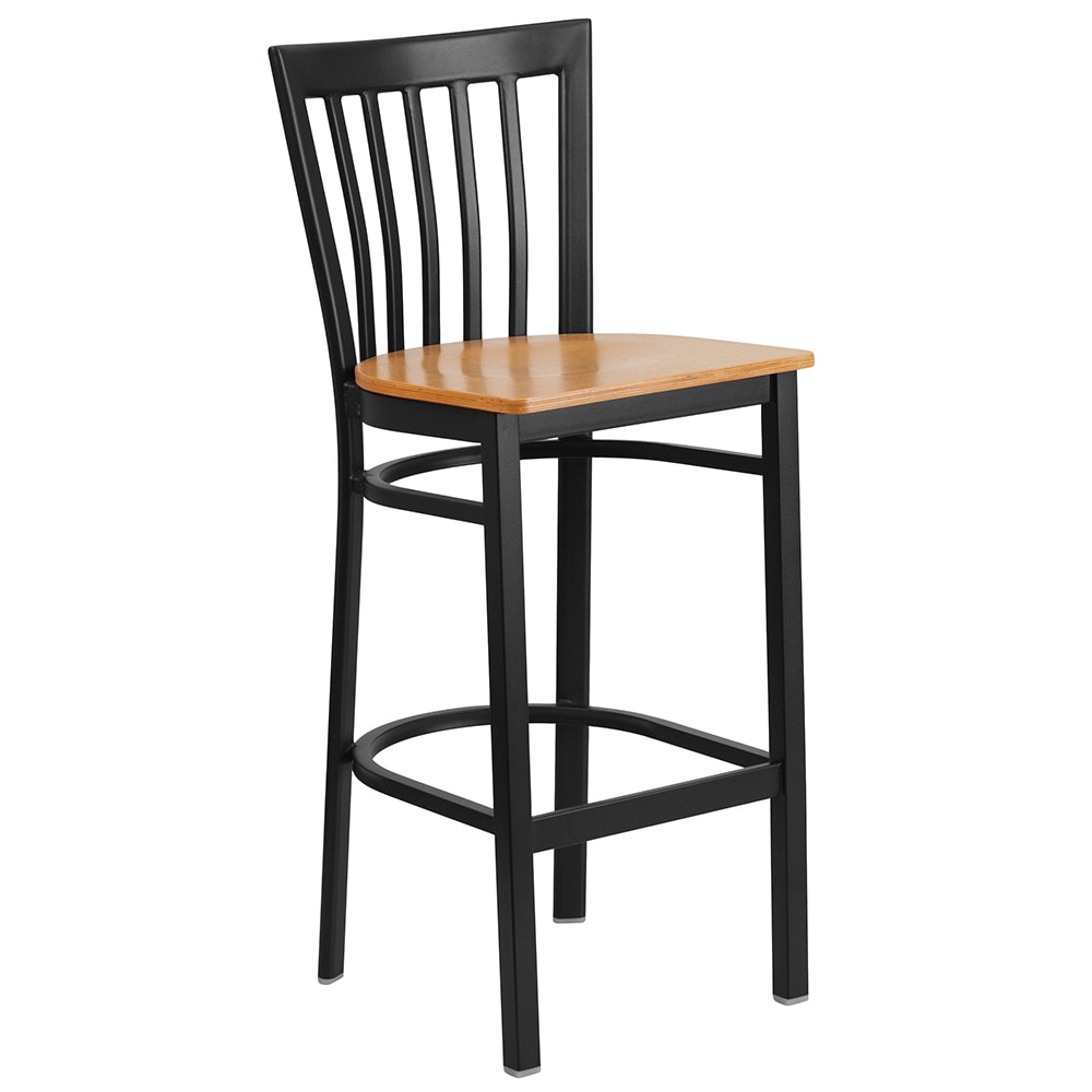 Flash Furniture XU-DG6R8BSCH-BAR-NATW-GG Bar Stool w/ Metal Schoolhouse Back & Natural Wood Seat, Black