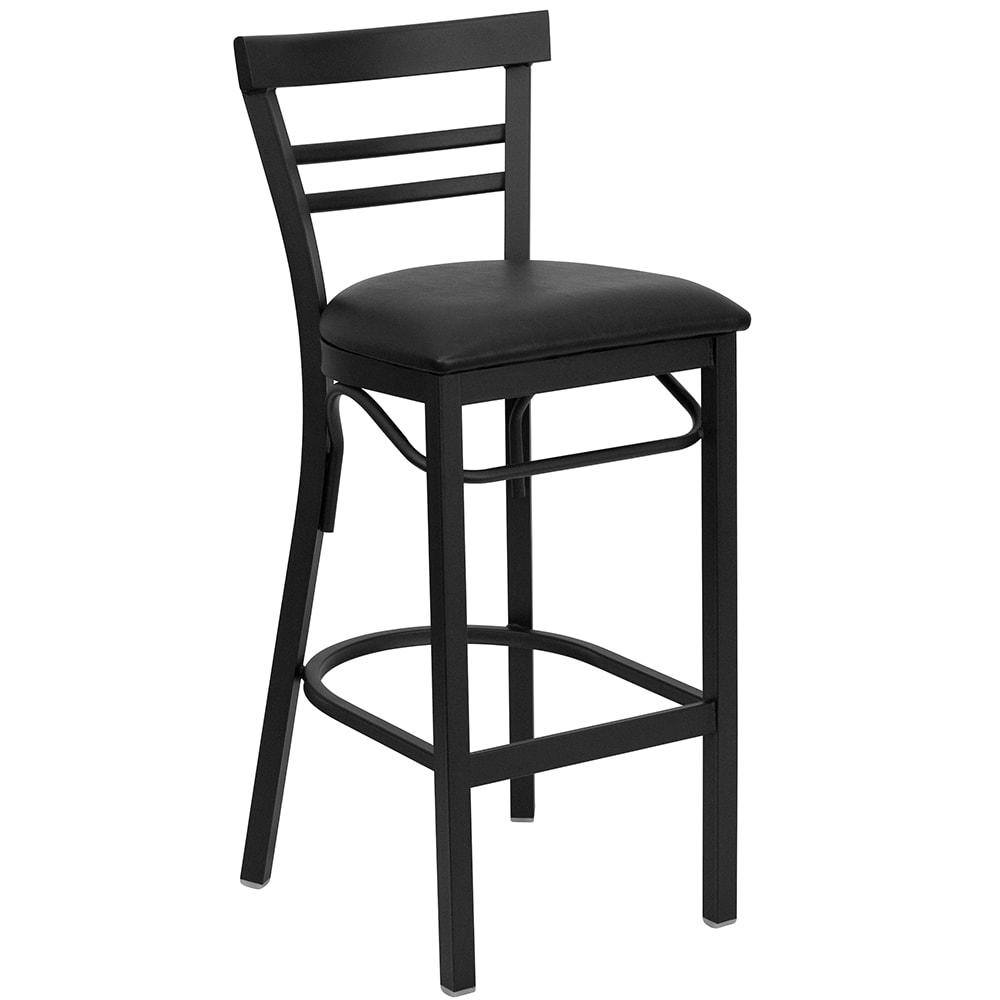 Flash Furniture XU-DG6R9BLAD-BAR-BLKV-GG Bar Stool w/ Metal Ladder Back & Black Vinyl Seat, Black